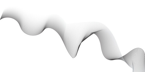 Create a vector illustration of a black abstract wave pattern on a white background. The wave should have a smooth, flowing form with overlapping transparent lines and gradient mesh effects, creating