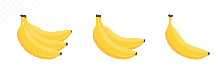 Yellow banana fruits. Whole bananas icon. Organic tropical fruit for juice, smoothie or healthy food. Vector illustration isolated on white background