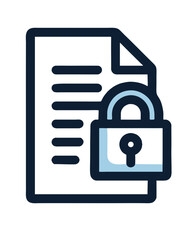 Vector icon of a document page with blue padlock Symbolizes secure file data protection privacy confidentiality encryption or restricted access Modern outline graphic design security concepts UI