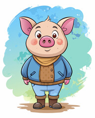 Adorable Cartoon Pig Wearing Winter Clothes