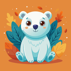 Adorable Cartoon Polar Bear Cub Autumn Leaves Background