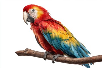 Obraz premium Colorful parrot perched on tropical branch showcasing vibrant feathers in bright sunlight
