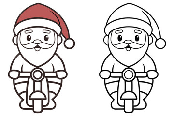 Santa Claus Riding Motorcycle Cartoon Character Isolated on Transparent Background