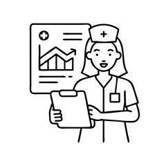 nurse with chart icon, nurse with chart line art - simple line art of nurse with chart, perfect for nurse with chart logos and icons