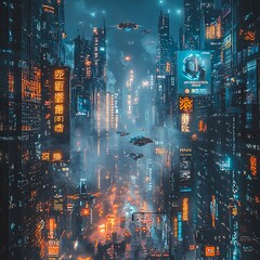 Obraz premium Futuristic cyberpunk city in heavy rain high resolution picture