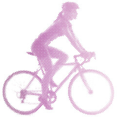 A woman riding a road bike in halftone retro modern