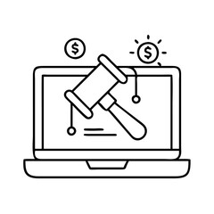 online auction icon, online auction line art - simple line art of online auction, perfect for online auction logos and icons