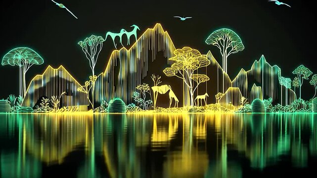 Neon Safari Landscape Reflection