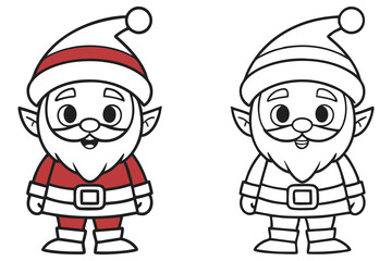 Cute Santa Claus in Outline Design, Cartoon Character with Red Clothes, Isolated