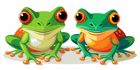 Two Adorable Cartoon Red Eyed Tree Frogs Sitting Together