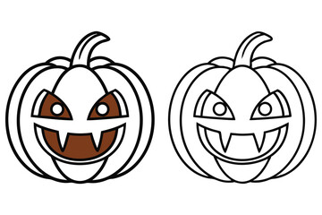 Jack O Lanterns Outline with Brown Face and Black Line Art, Halloween Pumpkin