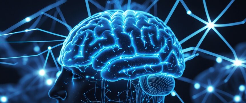 illuminated mind - close-up of glowing brain in human head