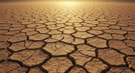 Sunlit Cracked Earth Arid Landscape of Drought and Desolation