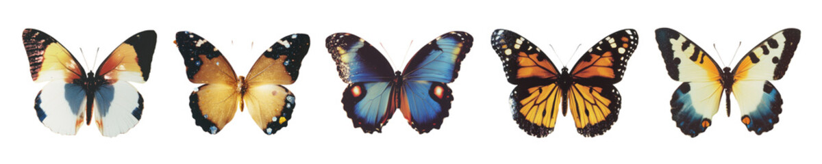 Fototapeta premium PNG Colorful butterflies in flight, elements on transparent background