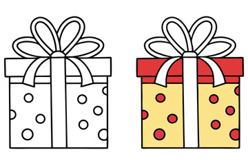 Gift Boxes with Bows, Polka Dots, One Color, Simple Outlines and Isolated Drawing