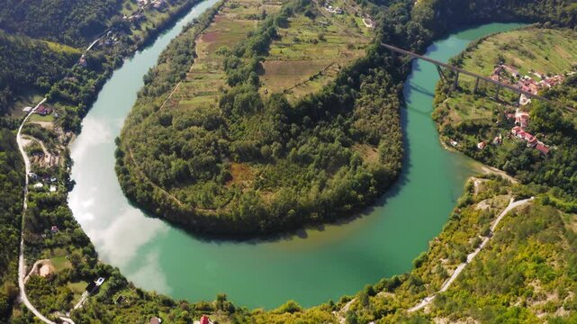 Jablanica, drone view of Neretva river bend in Bosnia and Herzegovina