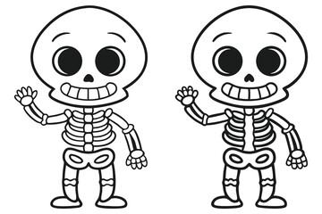 Cartoon Skeleton with Smiling Face and Raised Hand on Transparent Background