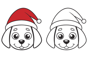 Line Art Dog Faces Wearing Santa Hats with Red and White Color on Transparent Background