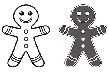 Two outline Gingerbread Men figures, smiling, with buttons, on a white backdrop
