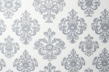 Subtle damask pattern with muted gray on white linen-like surface, seamless, white