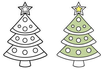 Tree Outlines with Star Topper, Coloring Page, Holiday Design, With Circles