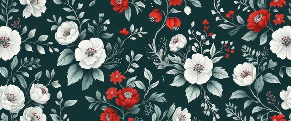 enchanting red and white floral pattern blooming in close-up