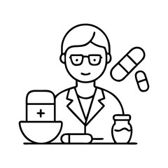 pharmacist icon, pharmacist line art - simple line art of pharmacist, perfect for pharmacist logos and icons