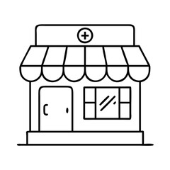 pharmacy storefront icon, pharmacy storefront line art - simple line art of pharmacy storefront, perfect for pharmacy storefront logos and icons