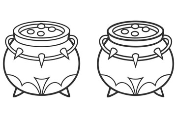Halloween Cauldron Outline Icons, Spooky Pot with Bubbles, Decorative Elements