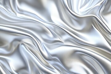 Elegant silver fabric drapes in flowing folds.  Detailed texture of a smooth, luxurious material