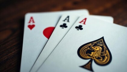 Four aces, spread, close-up showing intricate details , design, graphic