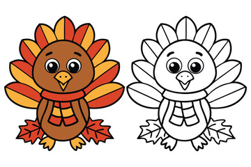 Obraz premium Cartoon Turkey for Coloring with Outline on Isolated White