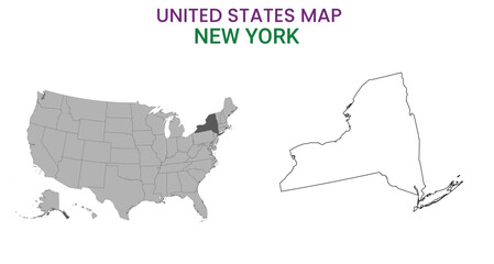 New York map of USA state. New York map vector illustration. New York vector map on white background.