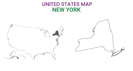New York map of USA state. New York map vector illustration. New York vector map on white background.