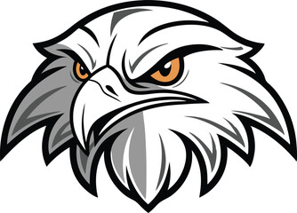 Stylized eagle head logo with fierce expression and sharp beak in vector graphic style