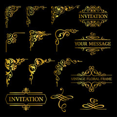 Gold Corners and Borders Decorative Vintage Frames Design Elements Set