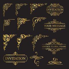 Gold Corners and Borders Decorative Vintage Frames Design Elements Set