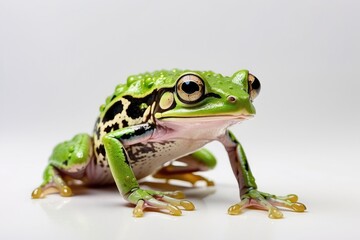 Obraz premium Green Tree Frog Close-Up – Colorful Amphibian on White Background