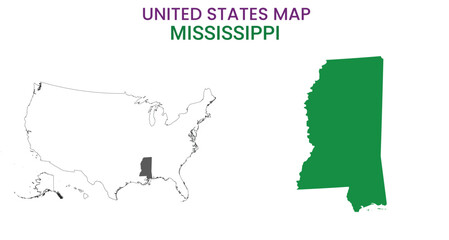 Mississippi map of USA state. Mississippi map vector illustration. Mississippi vector map on white background.
