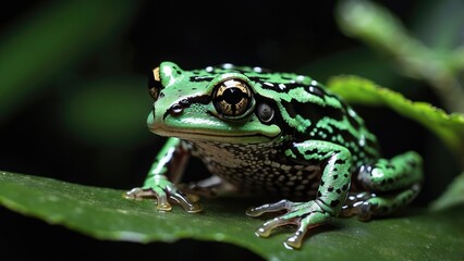 Fototapeta premium Green Tree Frog on Branch – Nocturnal Amphibian in Natural Habitat