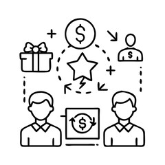 referral program icon, referral program line art - simple line art of referral program, perfect for referral program logos and icons