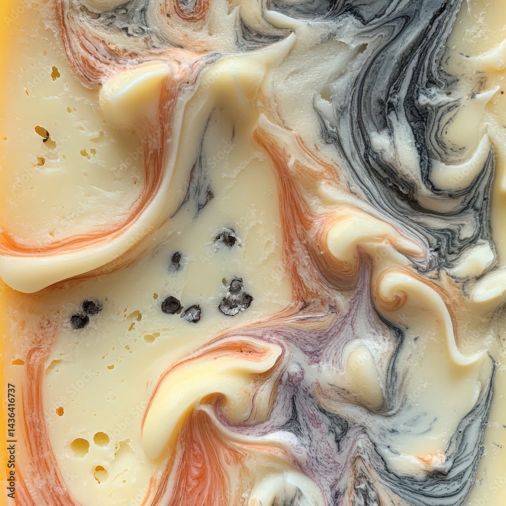 Poster abstract swirls and textures: a close-up shot reveals captivating patterns and granular accents, off