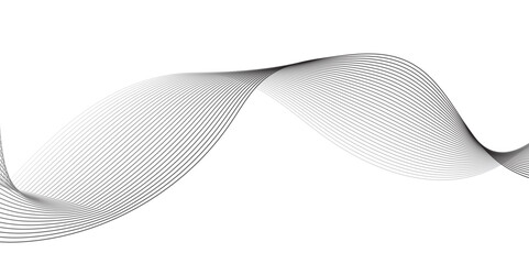 Fototapeta premium Create a vector illustration of a black abstract wave pattern on a white background. The wave should have a smooth, flowing form with overlapping transparent lines and gradient mesh effects, creating
