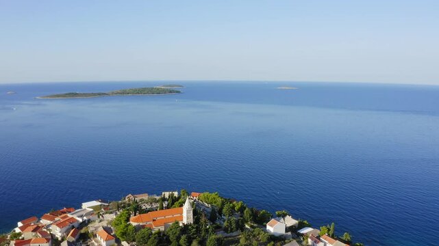 Drone flight over Primosten - beautiful city in Croatia