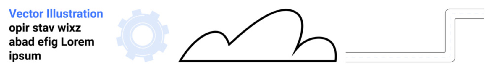 Stylized cloud with accompanying gear and pathway elements reflecting technology, innovation, and networking. Ideal for automation, workflow, computing, analytics, brainstorming, software simple