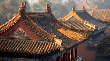 Fototapeta premium Closeup of Chinese rooftop dragon on historic temple high resolution picture