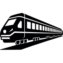 Multi-car train silhouette vector showing extended rail car design on white background