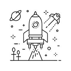 space tech icon, space tech line art - simple line art of space tech, perfect for space tech logos and icons