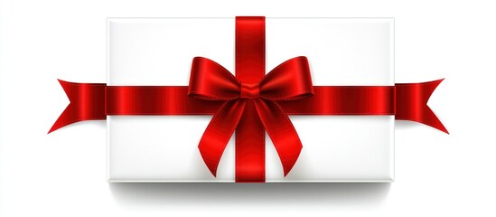 Luxury present wrapped with white paper and vibrant red satin ribbon bow