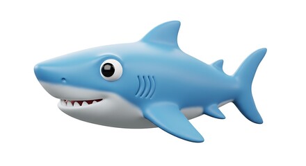 Cartoon Shark Smiling with Fins and Teeth on White Background